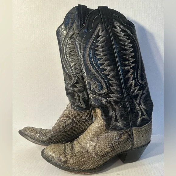 ❗️ Women’s Western Cowboy Cowgirl Black Leather Snakeskin Boots Size 6 Panhandle - Picture 9 of 14